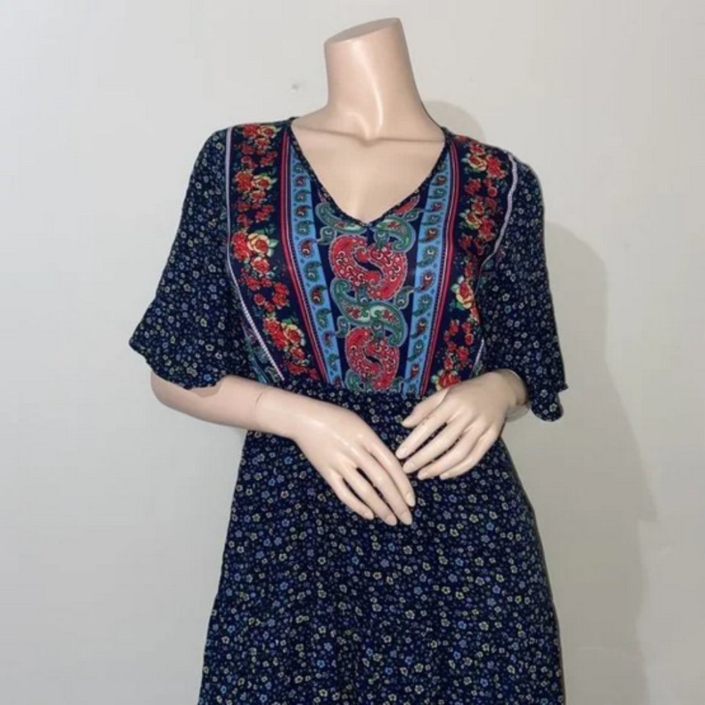 PRETTYGARDEN NAVY FLORAL PRINT MAXI DRESS SIZE MEDIUM - Picture 3 of 13